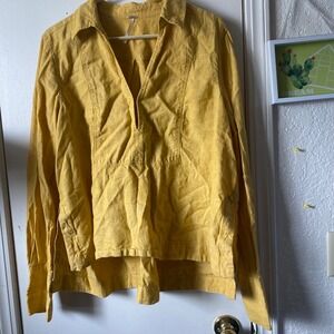 Free People Top Tunic Blouse Long Sleeve Mustard Yellow Women's Size Large